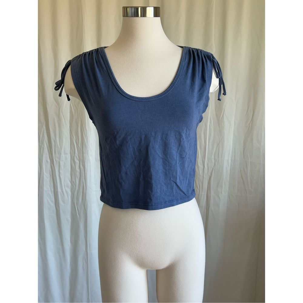 American Eagle Women's Blue Ruched Sleeve Scoop Neck Crop Top Size S